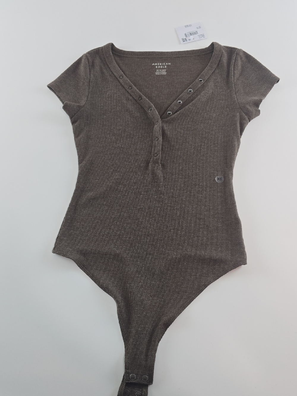 American Eagle Outfitters Olive Brown Ribbed Henley Bodysuit, Small